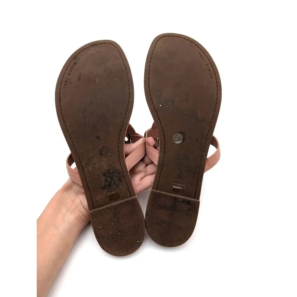 Tory Burch Miller Soft Metal Logo Thong Sandal Light Sand Size US9M EU39.5
